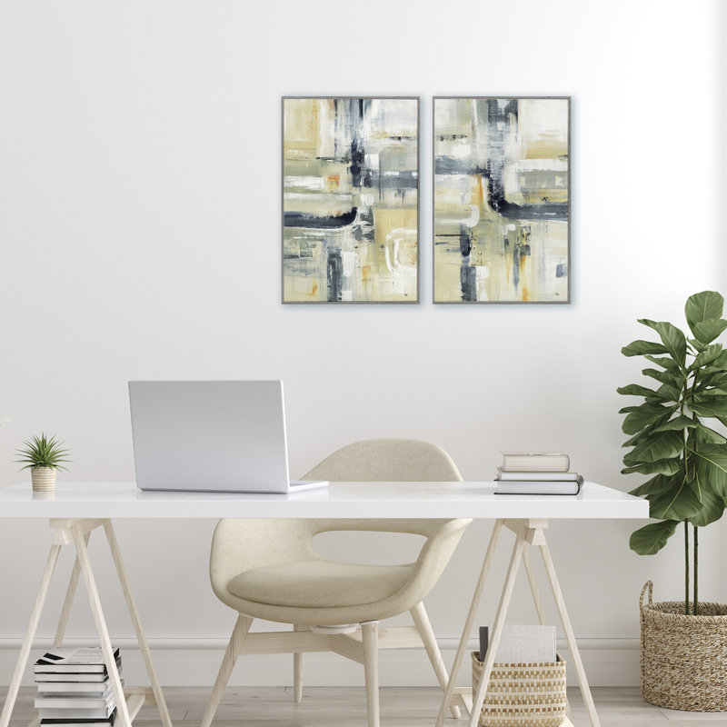 Ensemble de 2 giclées encadrées Expressive Neutrals Composition, par Lisa Ridgers, Estampe numérique Farmhouse