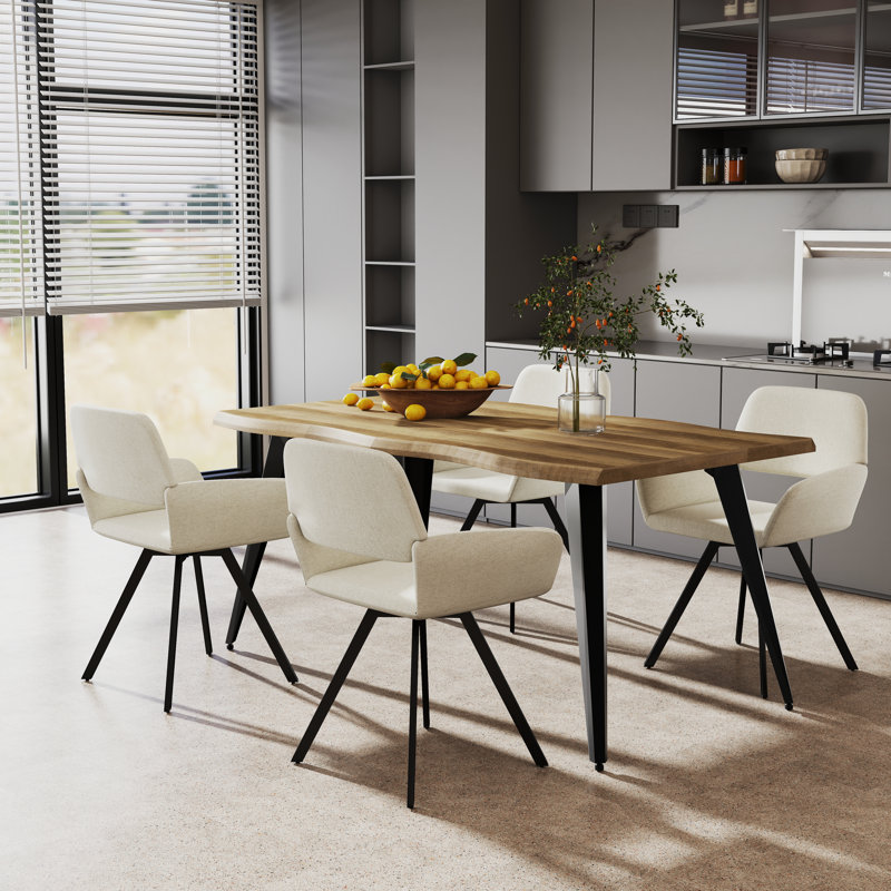 5-Piece Dining Set with Swivel Upholstered Chairs and Rectangular Table - 2 Colour Options for Kitchen Dining Room, Beige
