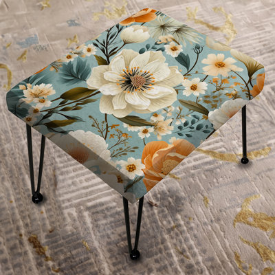 Orange Rustic Elegance Floral Pattern II - Floral Rectangle Ottoman