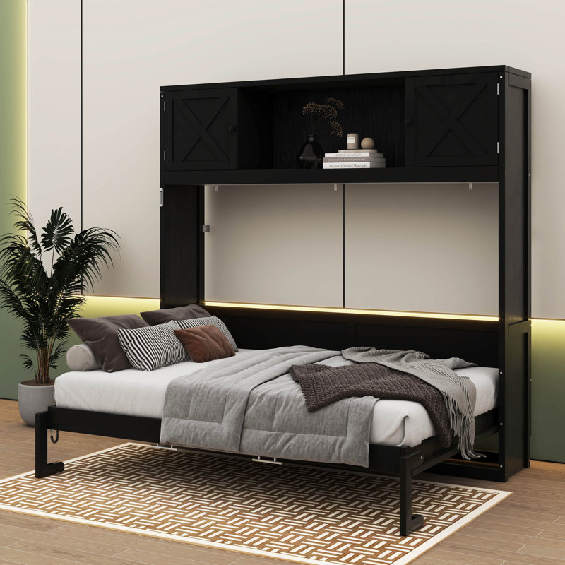 Lit escamotable double avec armoires de rangement