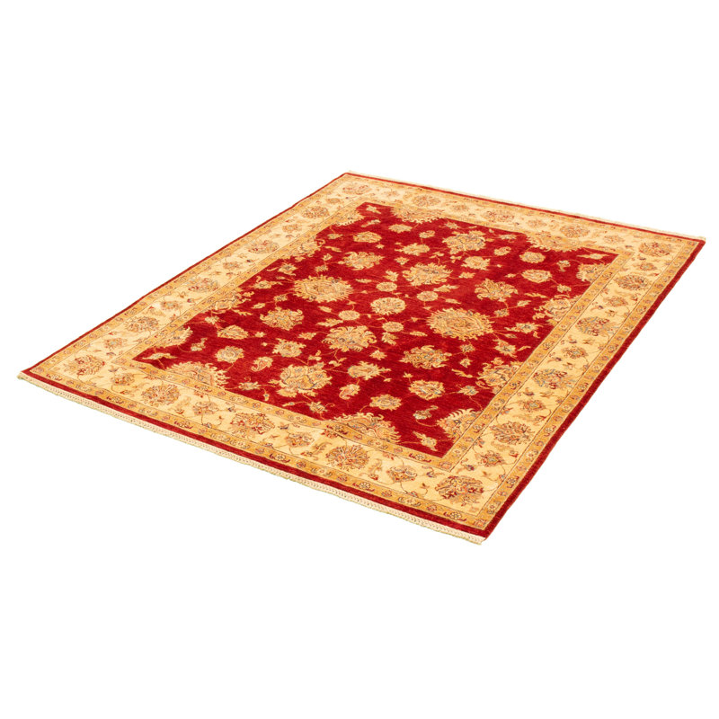 Tapis décoratif rouge/beige en laine de conception unique 6 pi 6 po x 8 pi 4 po noué à la main New Age