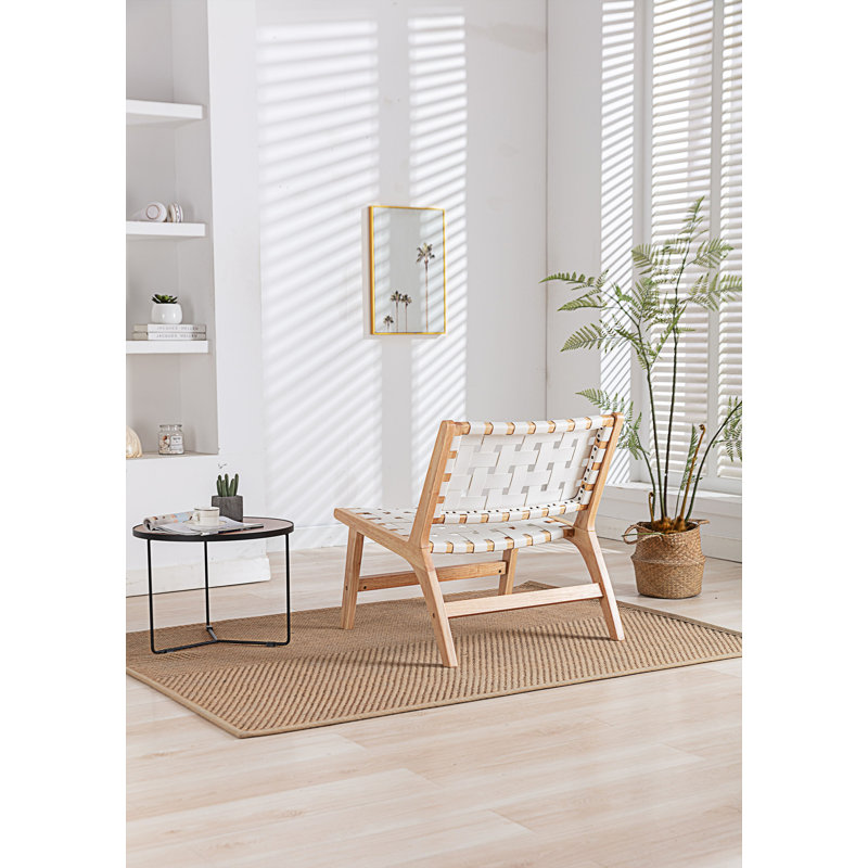 Chaise d'appoint large Drumack 26,18 po, Naturel, Similicuir blanc