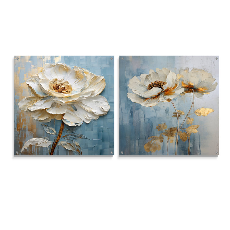 Ranunculus Radiance Treasure I - Ranunculus Acrylic Wall Art Glass Set Of 2, 16" H x 33" W
