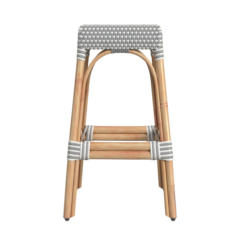 Robias Rattan Bar & Counter Stool, Gray/White Dot / Natural Rattan Frame, Counter Stool (24.5" Seat Height)