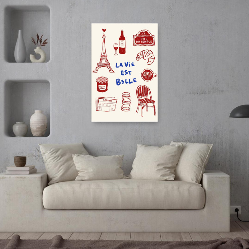 La Vie Est Belle Paris Romantic City Wall Art Print 1 Piece Wrapped Canvas Wall Art, 91.44cm H x 60.96cm W
