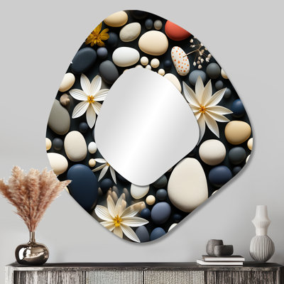 Sandy Costal Seashell Collage - miroir mural de forme unique bord de mer, miroir décoratif asymétrique blanc, impression d'art en métal