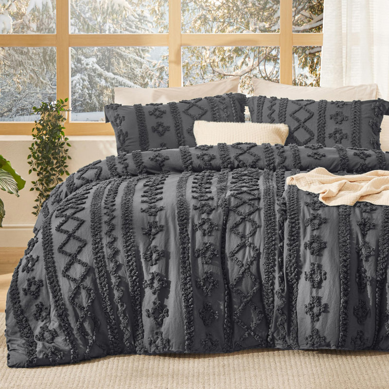 Ensemble de literie Boho, Gris, Housse de couette et insert très grand + 2 très 