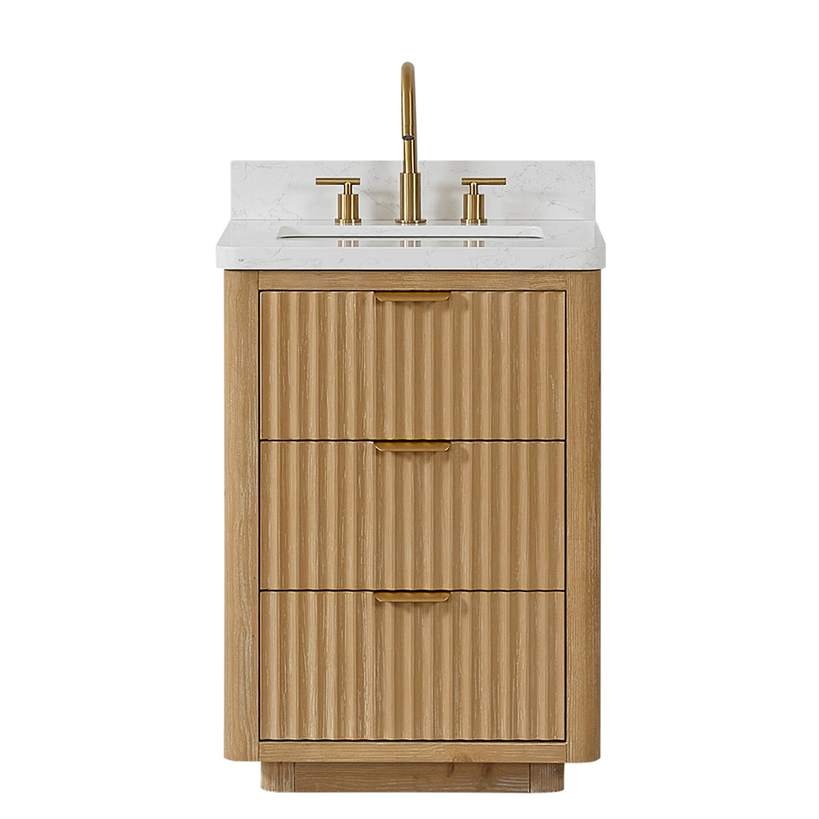 Adela 24'' Single Bathroom Vanity, White, Gold, Brown