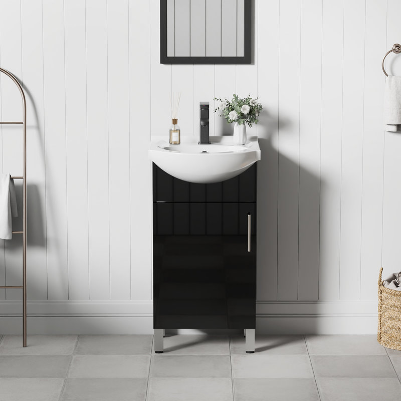 18" Freestanding Single Bathroom Vanity with Thick Euro Ceramic Sink, Faucet, Black