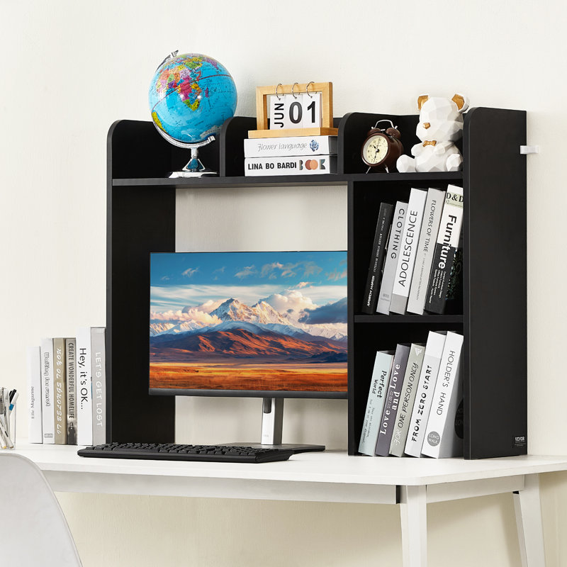 Rangement de bureau en bois à 2 niveaux pour bureau et maison, Noir