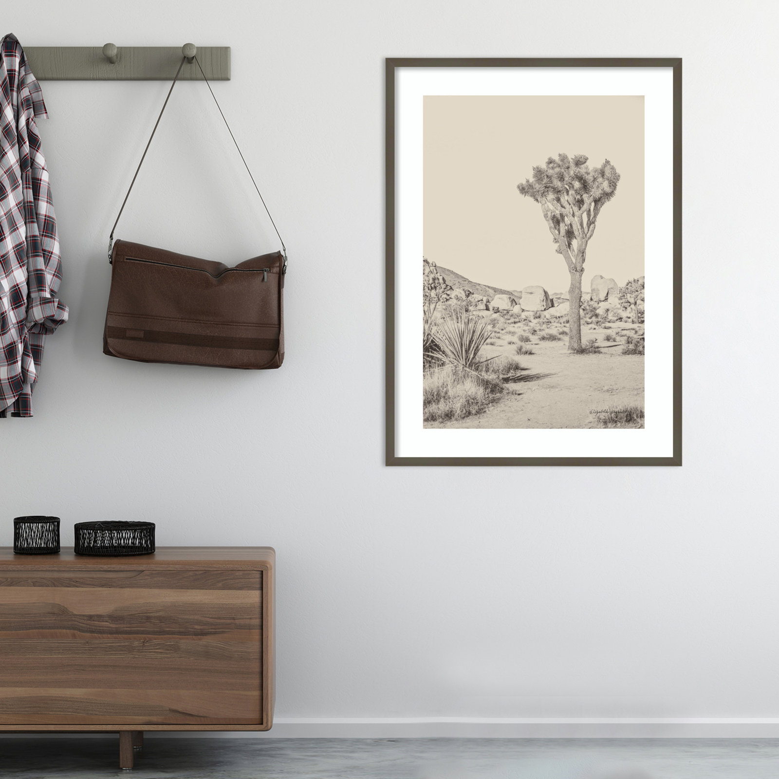 Joshua Tree III Neutral by Elizabeth Urquhart, Gray Framed, 41" H x 30" W
