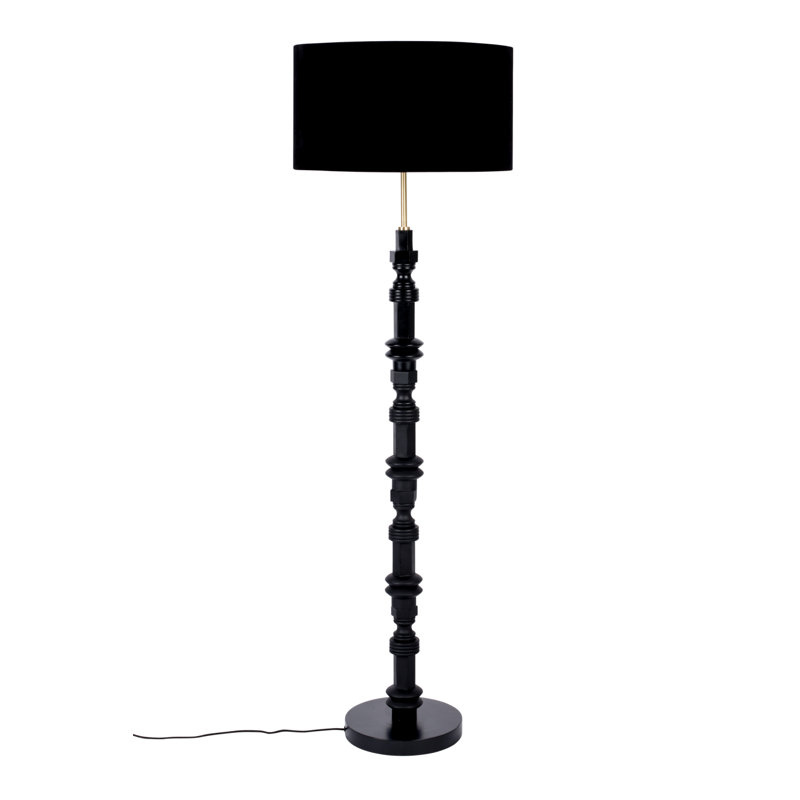 Totem Black Iron Floor Lamp with Velvet Shade 58''