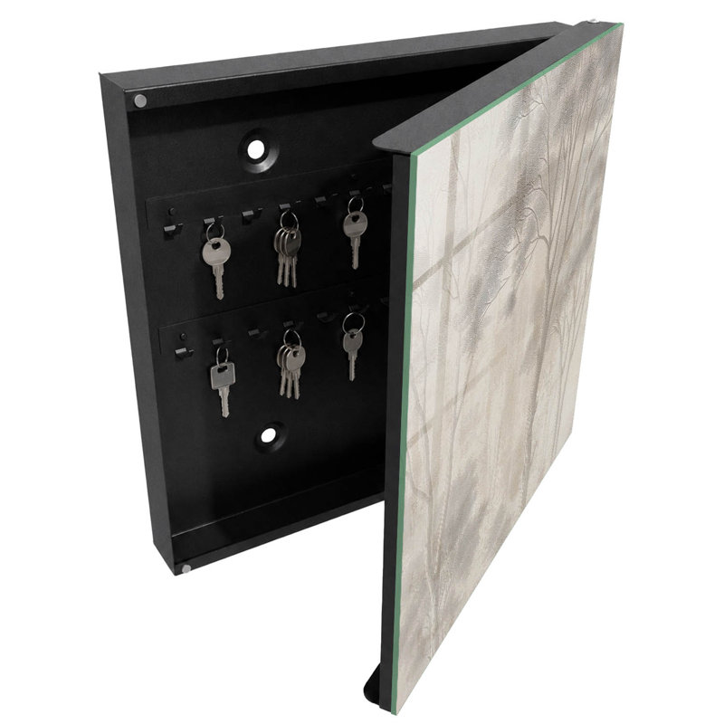 Key storage cabinet, Opens to the left, 30x30x5, Black, A subtle tree motif in delicate shades, 