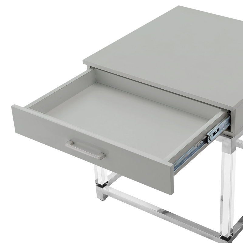 Ungar End Table with Storage, Light Gray, Chrome