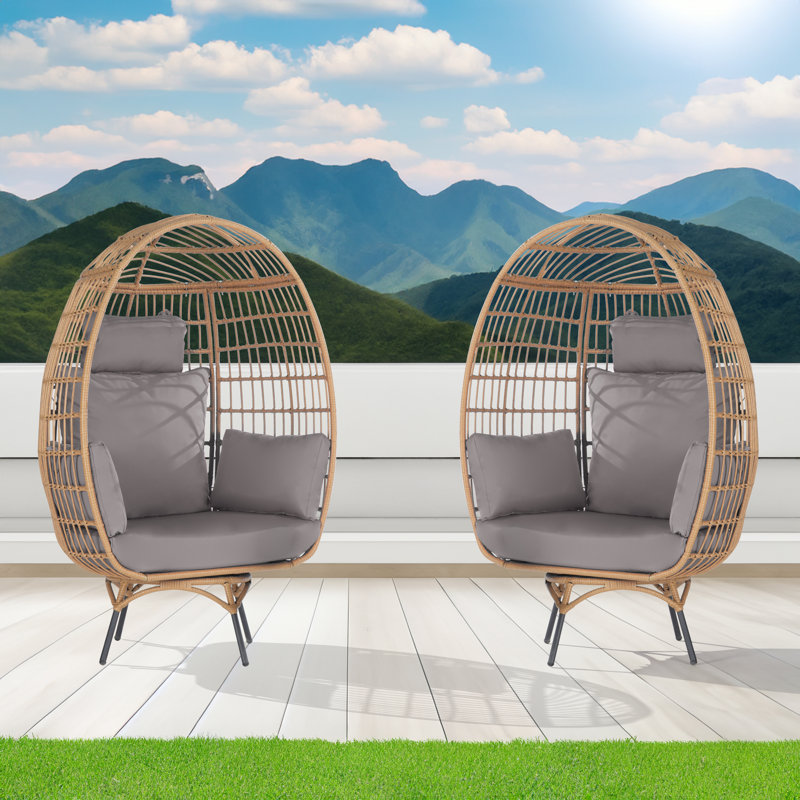 Fauteuil œuf de jardin pivotant en osier, Brun, Gris clair