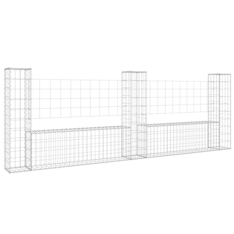 U-shape Gabion Basket with 3 Posts Iron, 100cm H x 260cm W x 20cm D