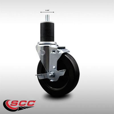 5 Inch SS Hard Rubber Swivel 1-3/4 Inch Expanding Stem Caster with Brake SCC