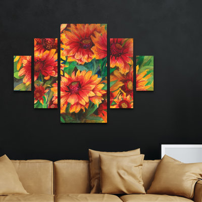 Ensemble de 5 panneaux muraux - Joanne Porter «Red Hots», art mural sur toile pour le salon, la chambre à coucher ou le bureau 
