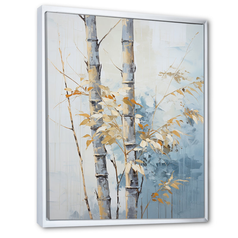 «Blue and Gold Bamboo Dance I», reproduction sur toile, H 20 po x l 12 po x P 1 po, Cadre flottant blanc
