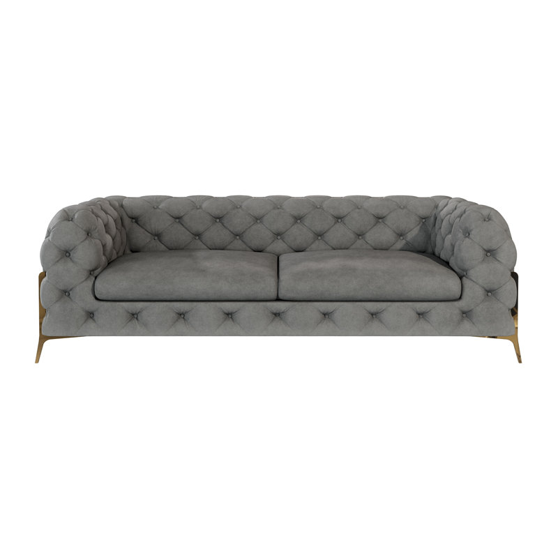 Atoka 2 seater Chesterfield Sofa with Gold Metal Legs, 3, Grey