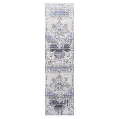 Tapis pour animaux de compagnie, médaillon crème / bleu 2 x 8 po, teinture pour zones à forte circulation