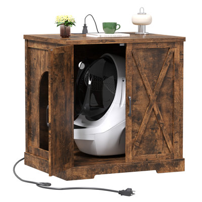 Meuble pour bac à litière autonettoyant, grand bac à litière dissimulé avec station de charge, compatible avec les bacs à litière automatiques et les robots, style vintage, noir F3660CA32B0D46A4A408F07D429053E7