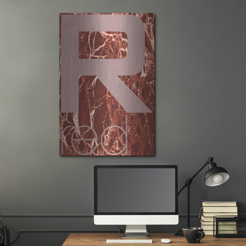 «Red Marble 03» par Typelike, art mural en métal, H 36 po x l 24 po