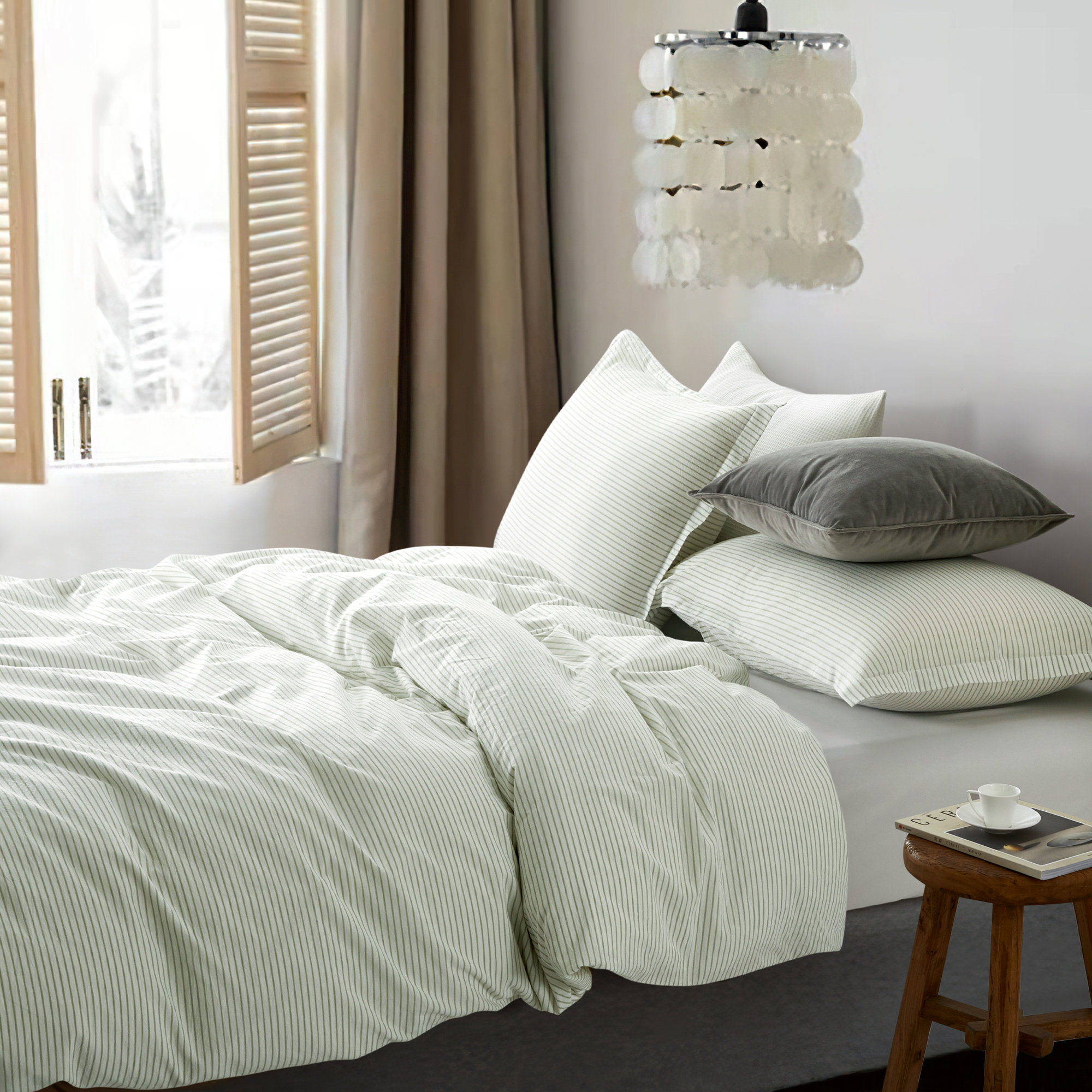 Allyssa Percale Duvet Cover Set, Sage, Queen  Duvet Cover + 2 Shams
