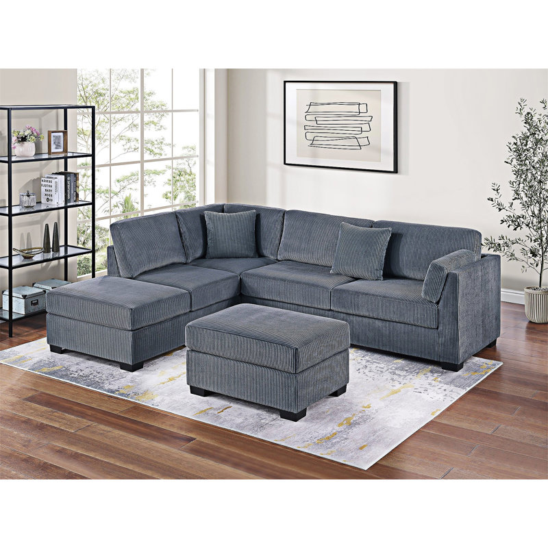 Upholstered Sectional Sofa, Dark Gray