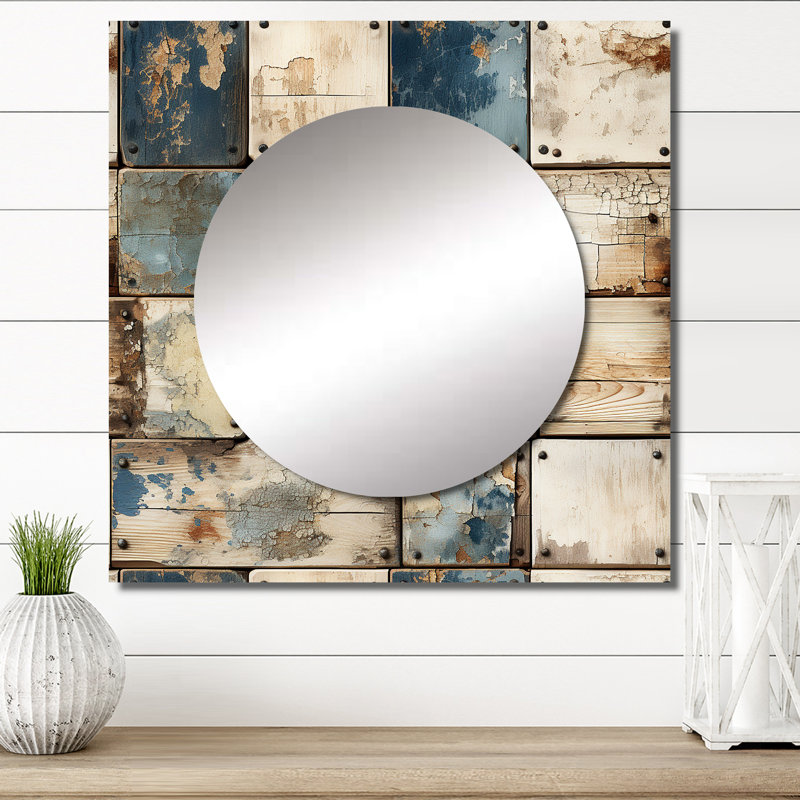 Rustic Modern Cubic Farmhouse Planks - Miroir carré rétro pour décoration murale, 29 po x 29 po