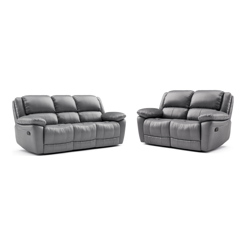 Ensemble de canapé 2 pièces Allendale, Cuir gris Kaia
