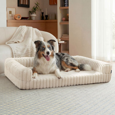 Bedsure ComfyFleece Orthopedic Dog Bed Sofa for Large Dogs - Egg Crate Memory Foam Dog Couch, Three-Sided Bolster, Waterproof Washable Cover, Non Slip