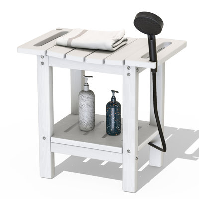 Banc de douche 18,5 po pour douche intérieure avec tablette de rangement, tabouret de douche imperméable antidérapant pour douche intérieure, siège de chaise de douche robuste de 300 lb pour salle de bain / intérieur / extérieur, noir