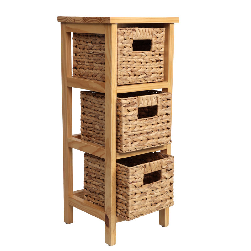 Armoire de rangement à 3 niveaux en bois de pin fabriqué à la main à 3 niveaux avec 3 jacinthes d'eau Cohen Cohen, Natural, 3