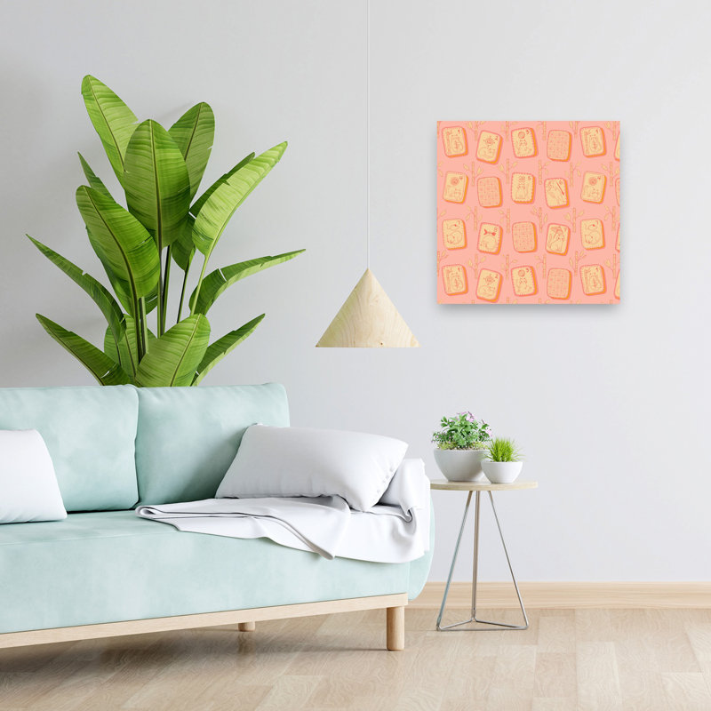 Cute Cats Mahjong Pattern Playful Whimsical Contemporary Bamboo Cat Wall Art Print, 60.96cm H x 60.96cm W