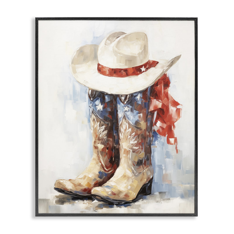 Bottes de cowboy patriotiques, estampe numérique, design par Arlington Prints, H 14 po x l 11 po, Giclée encadrée noir minuit