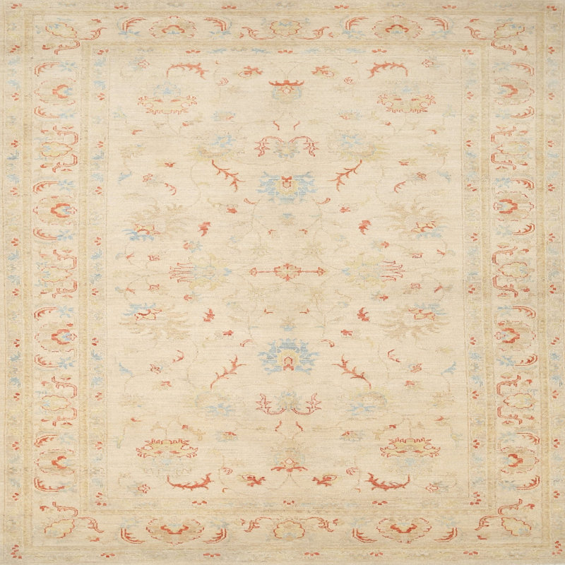 Tapis traditionnel ivoire / rouge / bleu Margrett, Carré 5 pi