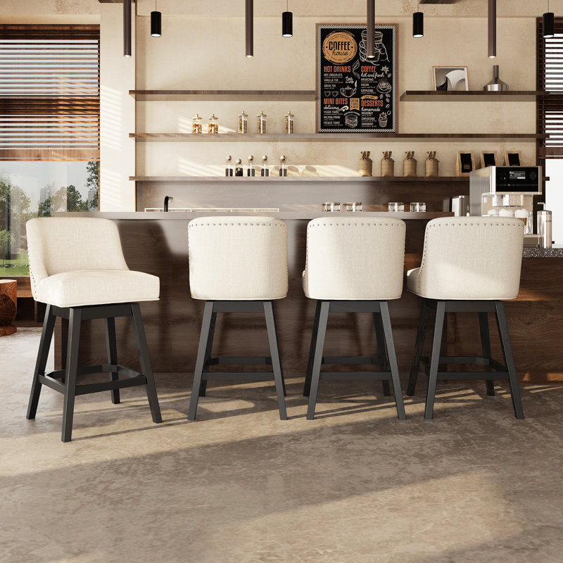 360°Bar Counter Stool with Solid Wood Frame, Beige