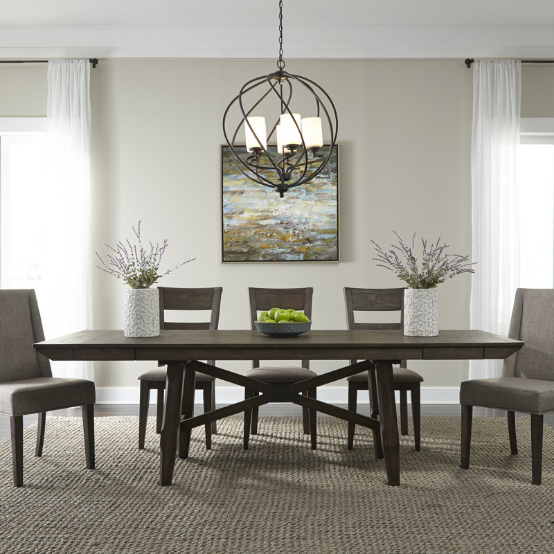 Reber 5 Piece Trestle Table Set w/ 4 Upholstered Chairs