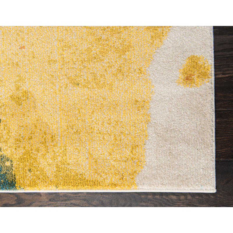 Tapis abstrait rose / orange / jaune Eddins, Rectangle 3 pi 3 po x 5 pi 3 po