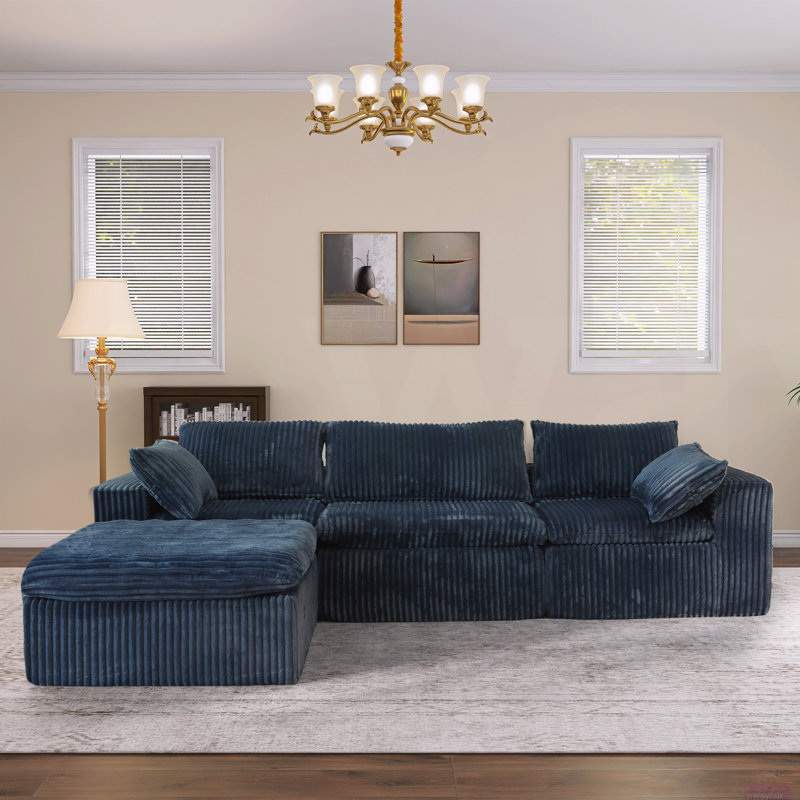 Vivianna 118.2 "W Fully Compressed Cloud Sofa With One Ottoman, Corduroy Fabric, Deep-Seat Style, Removable Cushions, No Assembly Required
