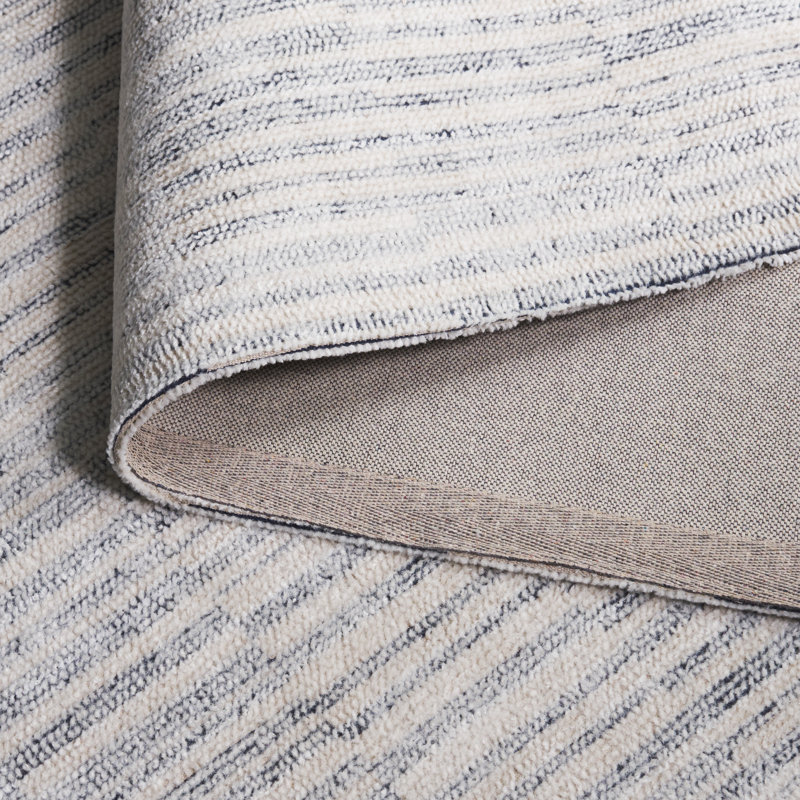 Tapis bleu marine / ivoire en coton / polyester touffeté à la main Lashe 901, Rectangle 5 pi x 8 pi