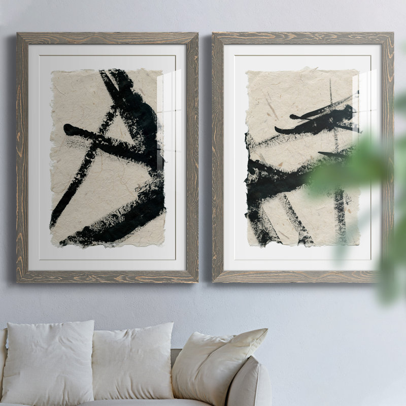 Lines Crossed I - Ensemble de 2 peintures, H 37,5 po x l 55 po x P 1,5 po, Cadre en papier gris