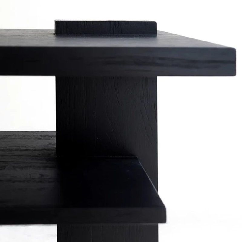Mid-Century Modern Oak Black Console Table, 33.5" H x 51.2" W x 15.7" D