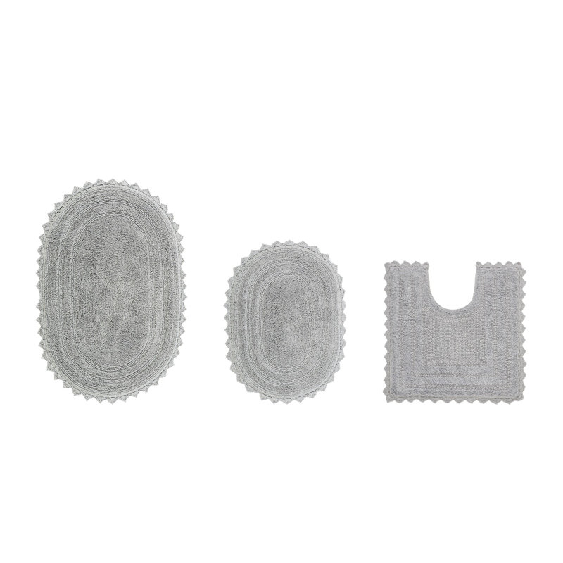 Janeria 100% Cotton Tufted 3 Piece Bathroom Rug Set, Reversible, Super Absorbent & Extra Soft Machine Washable Bath Rug Ideal for Shower & Tub Areas