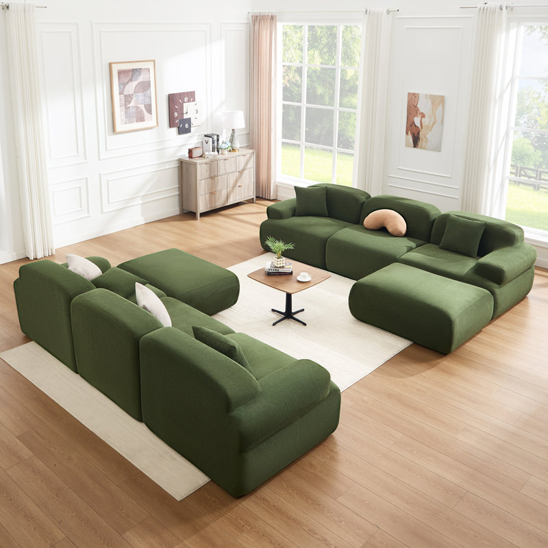 Canapé modulaire compressible surdimensionné 8 places surdimensionné, Mélange de polyester vert