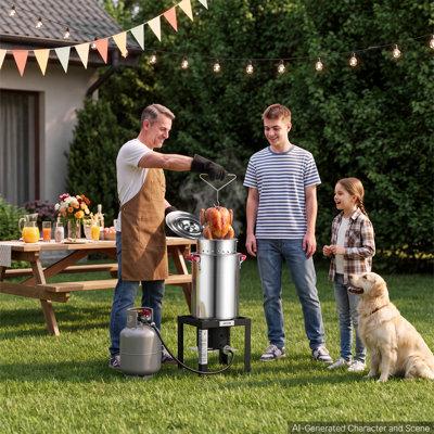 30 Qt. Turkey and 10 Qt. Fish Fryer Seafood Boiler Stainless Steel, Outdoor Cooker for Crawfish, Crab, Shrimp, Lobster, Complete Deep Steamer Kit with Basket, Stand, 54,000 BTU Propane Burner