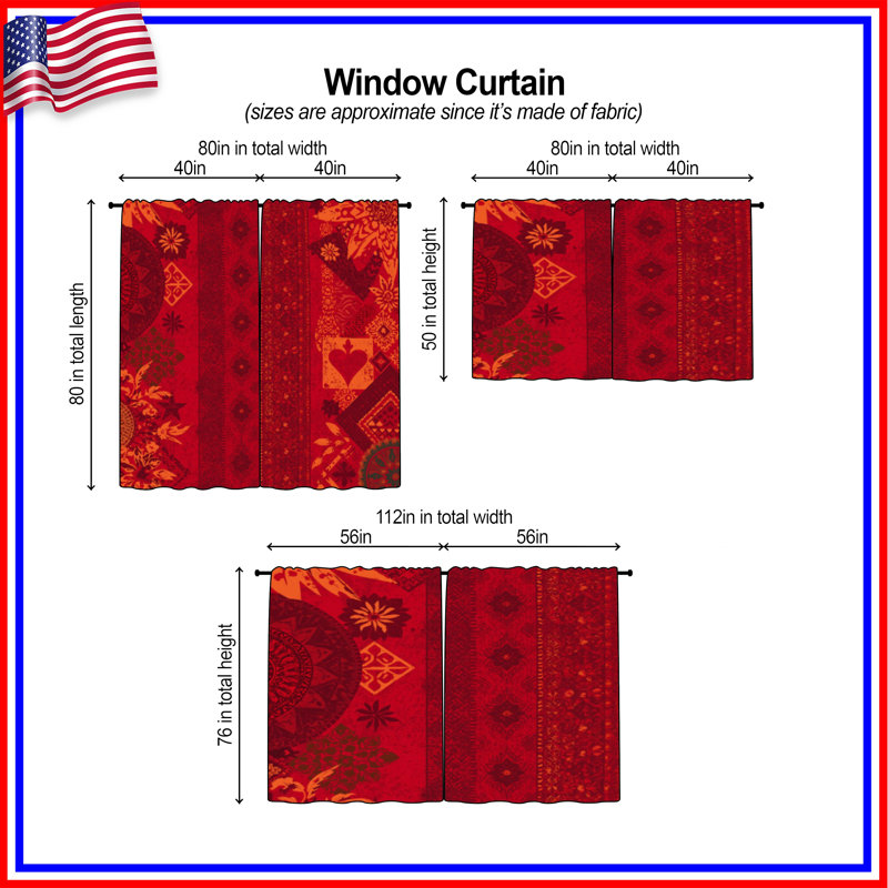 Rideaux de fenêtre Red Bohemian Patchwork Patchwork - 2 panneaux, Obscurcissement de chambre, 112 po x 78 po - 2 panneaux