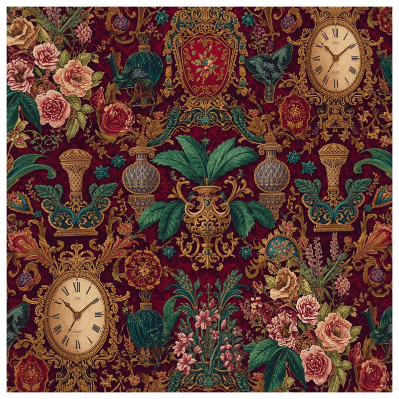 Ornate Floral Clocks Bath Mat, 34in W x 21in L