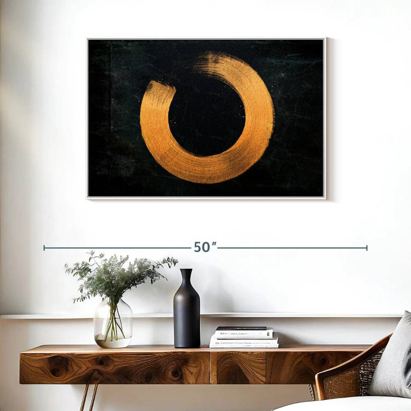 Cercle zen doré, Cadre flottant blanc, 37 po x 25 po
